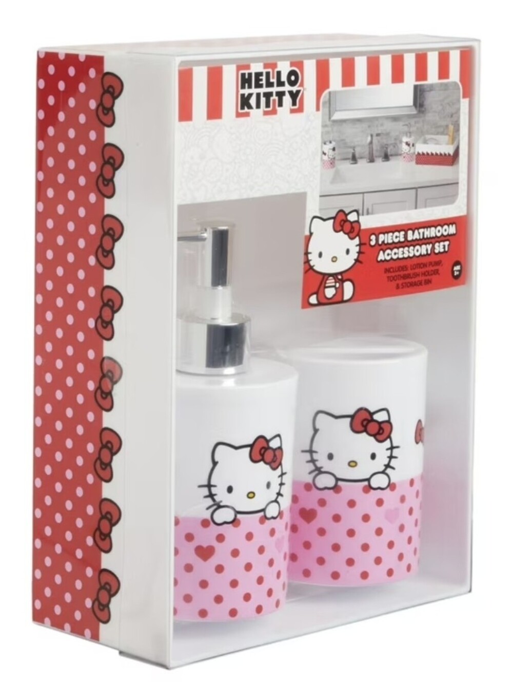 Hello Kitty Pink & Red Polka Dot 3-Piece Bathroom Accessory Set